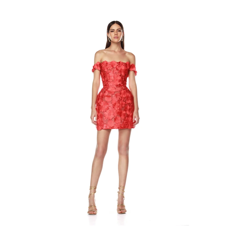Bronx and Banco Red Jasmine Maraya Off The Shoulder Red Mini Dress  a harmonious blend of structured elegance and timeless sophistication