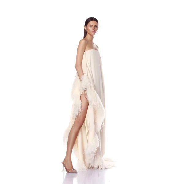 Bronx and Banco Ivory Madeline Strapless Gown  a harmonious blend of structured elegance and timeless sophistication.