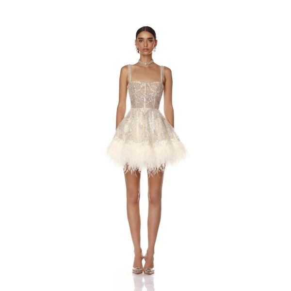 Bronx and Banco White Mademoiselle Beaded Mini Dress  a harmonious blend of structured elegance and timeless sophistication.