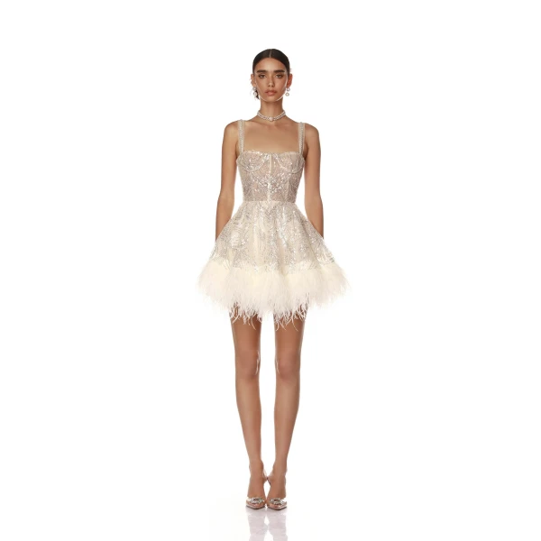 Bronx and Banco White Mademoiselle Beaded Mini Dress  a harmonious blend of structured elegance and timeless sophistication