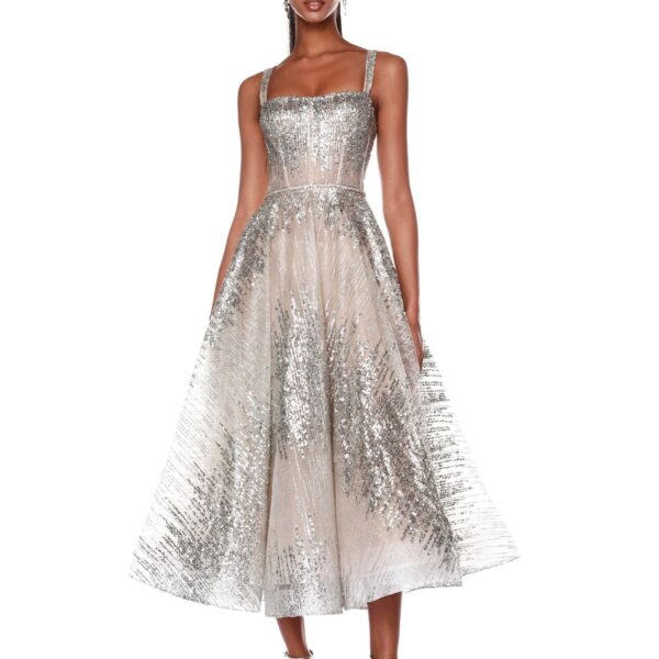 Bronx and Banco Mademoiselle Silver Midi Dress, view 2
