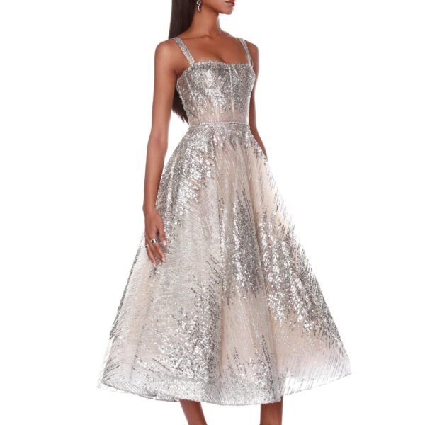 Bronx and Banco Mademoiselle Silver Midi Dress, view 3