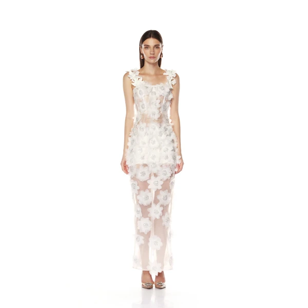 Bronx and Banco White Rosalie White Maxi Dress  a harmonious blend of structured elegance and timeless sophistication.
