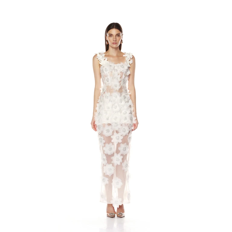 Bronx and Banco White Rosalie White Maxi Dress  a harmonious blend of structured elegance and timeless sophistication