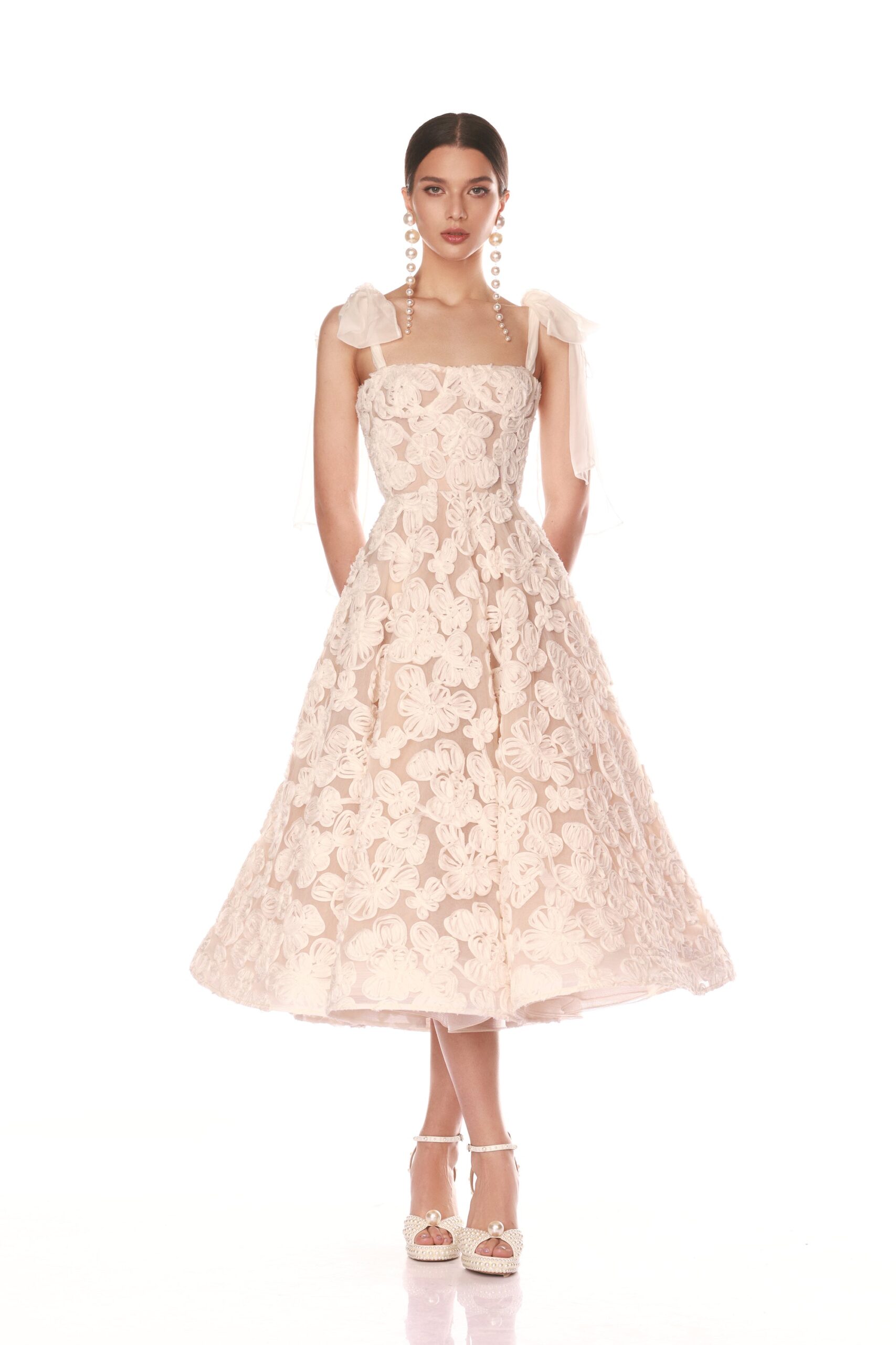 Bronx and Banco White Sabrina White Midi Dress  a harmonious blend of structured elegance and timeless sophistication
