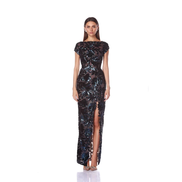 Bronx and Banco Red Zinna Embroidered Maxi Dress  a harmonious blend of structured elegance and timeless sophistication