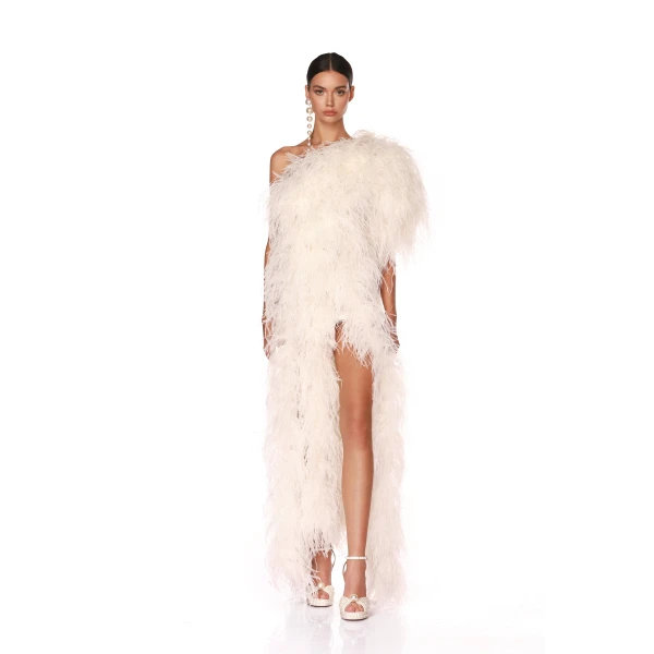Bronx and Banco Ivory Zoia Blanc Gown  a harmonious blend of structured elegance and timeless sophistication