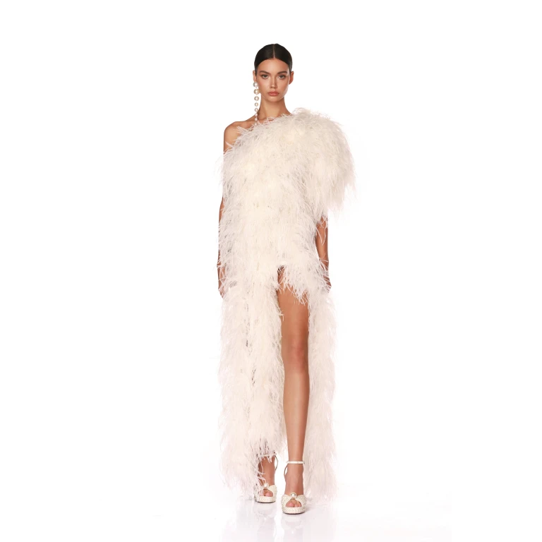 Bronx and Banco Ivory Zoia Blanc Gown  a harmonious blend of structured elegance and timeless sophistication