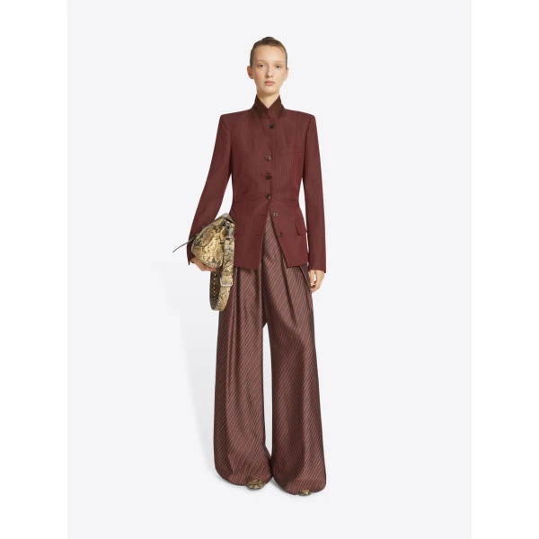 in striped wool blend.