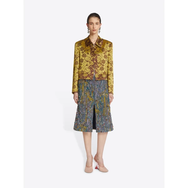 in embellished jacquard cotton viscose blend.