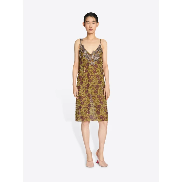 with embellished neckline and Archive 1997 jacquard print.