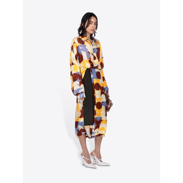 in printed silk.