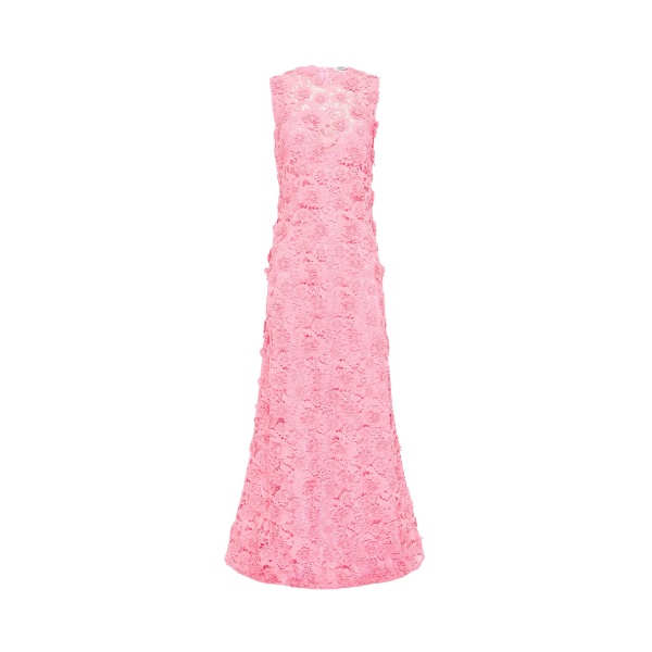 Leo Lin Eva pink sleeveless lace maxi dress with tiered skirt and embroidered floral details — romantic designer fashion at Luxury Shoes 