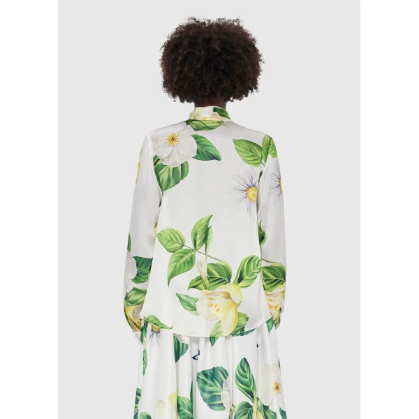 one can almost feel the sensation of sunshine through the fabric. - Tie Neck Silk Blouse - Joie Print in Snow from Luxury Shoes 