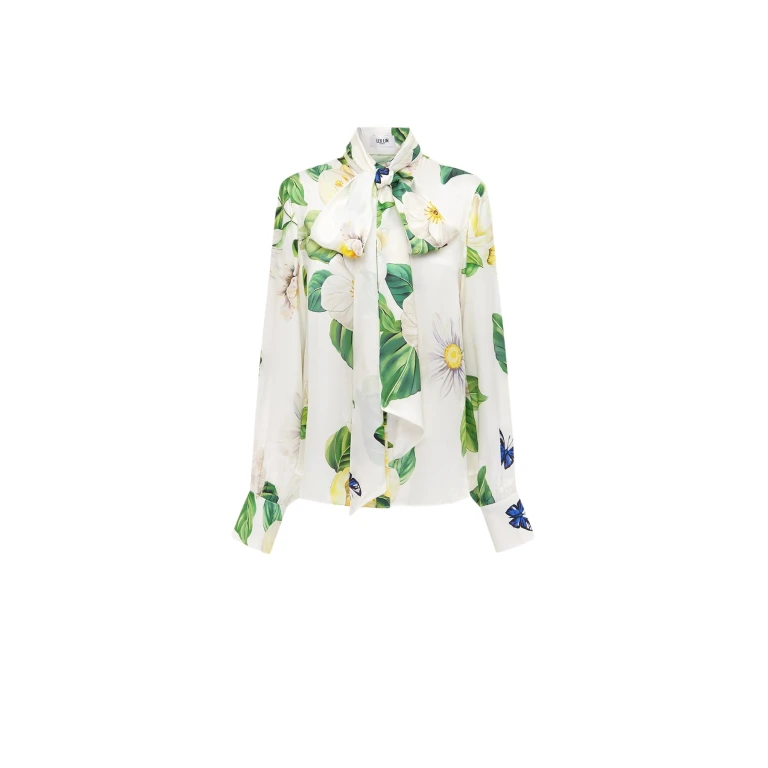 Leo Lin Freya white blouse with long sleeves and tie-neck detail — classic designer staple available at Luxury Shoes 