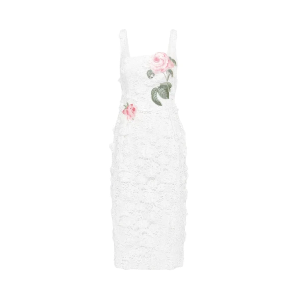Leo Lin Larissa strapless midi dress in kaleidoscope floral bloom print — luxury occasionwear available at Luxury Shoes 