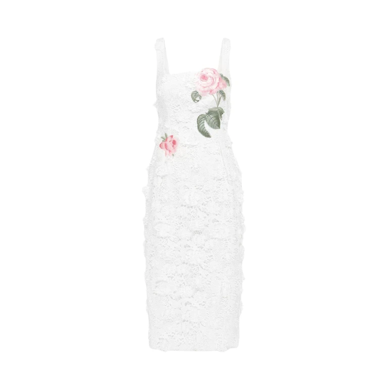 Leo Lin Larissa strapless midi dress in kaleidoscope floral bloom print — luxury occasionwear available at Luxury Shoes 