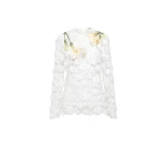 Leo Lin Luna long sleeve lace blouse in white with round neckline and floral detailing — designer fashion at Luxury Shoes 