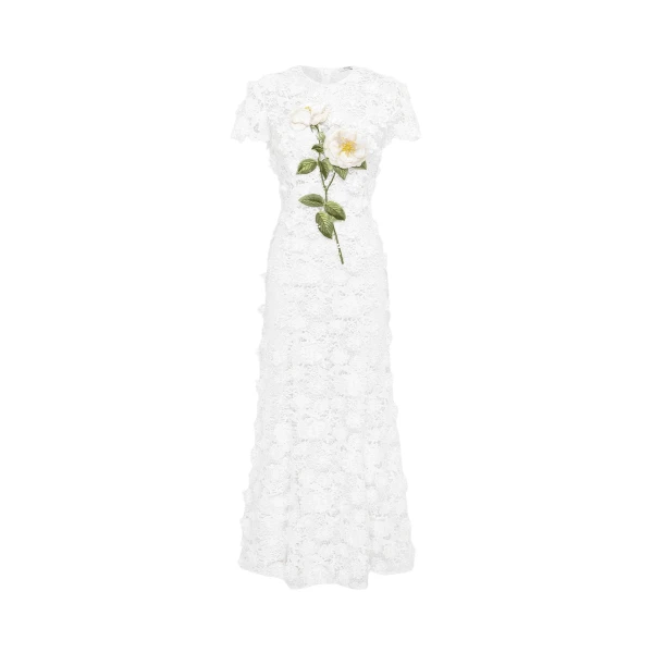 Leo Lin Monique white maxi dress with short sleeves and tiered skirt — a timeless designer statement from Luxury Shoes 