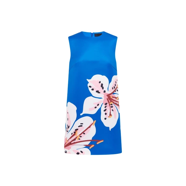 Leo Lin Yvonne mini dress with lily floral print, ruffled skirt, and balloon sleeves — discover exclusive designer fashion at Luxury Shoes 