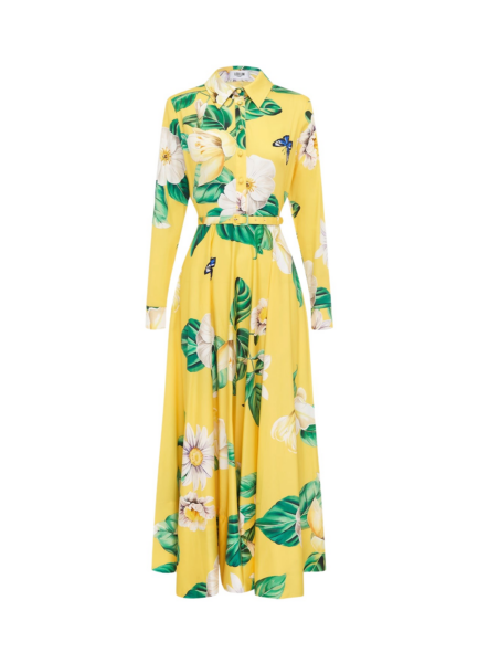 Leo Lin Zara shirt-style midi dress with joie blossom floral print and waist tie — luxury designer fashion at Luxury Shoes 