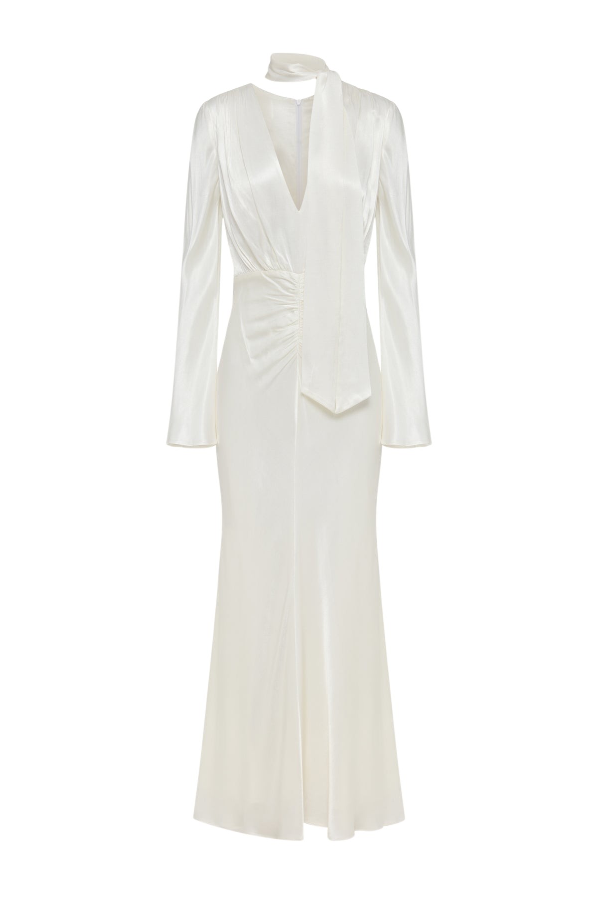 Shona Joy La Lune Plunged Long Sleeve Maxi Dress – White