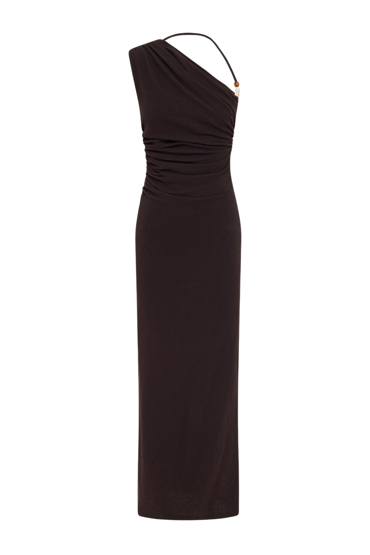 Shona Joy Beau Gathered Asymmetrical Midi Dress – Espresso