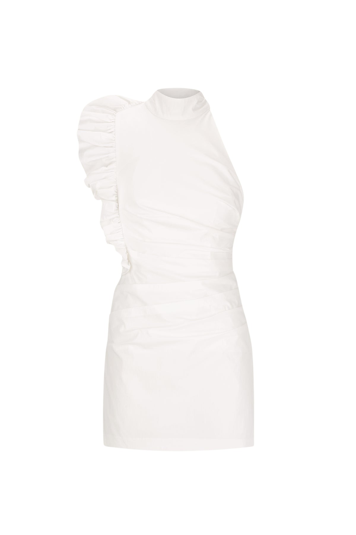 Shona Joy Campbell Ruffle High Neck Mini Dress – Ivory