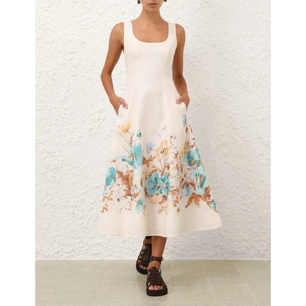 Elevate your elegance in this Zimmermann Clothing Linen Midi Dress from the 2025 resort wear edit