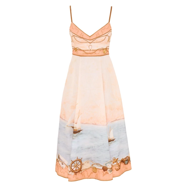 Elevate your elegance in this Zimmermann Clothing Linen Midi Dress from the 2025 resort wear edit