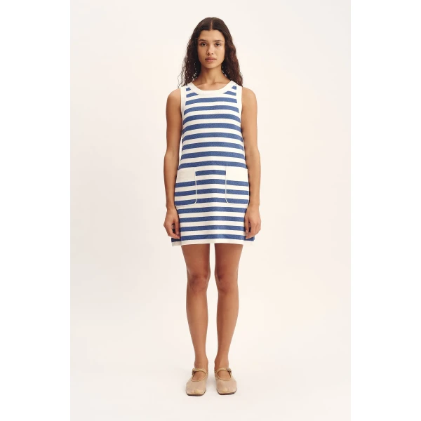Posse Ari Mini Dress - Blue Stripe – sustainable Dresses in Blue from Australian designer at Luxury Shoes .
