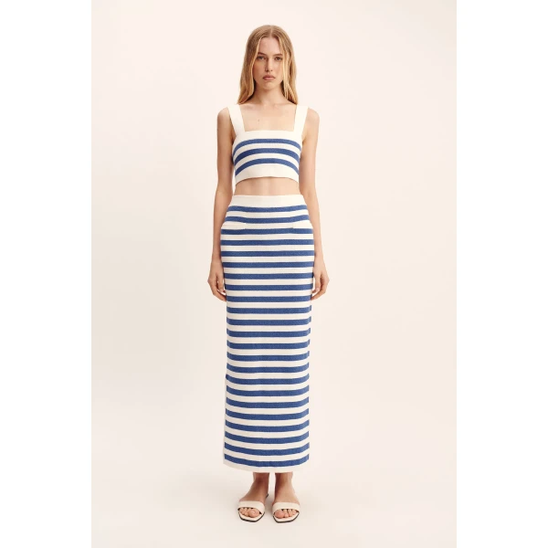 Posse Ari Skirt - Blue Stripe – sustainable Skirts in Blue from Australian designer at Luxury Shoes .