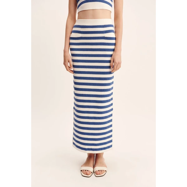 Posse Ari Skirt - Blue Stripe – sustainable Skirts in Blue from Australian designer at Luxury Shoes .
