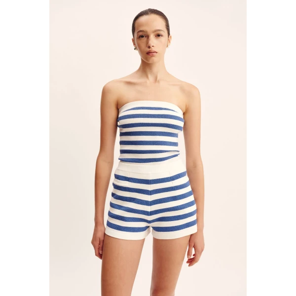 Posse Ari Strapless Top - Blue Stripe – sustainable Tops in Blue from Australian designer at Luxury Shoes .