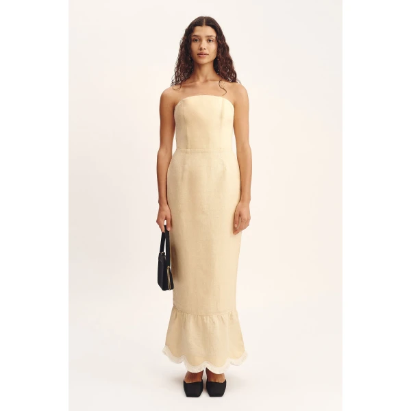 Posse Essie Strapless Dress - Dusty Citron – sustainable Dresses in Yellow from Australian designer at Luxury Shoes .