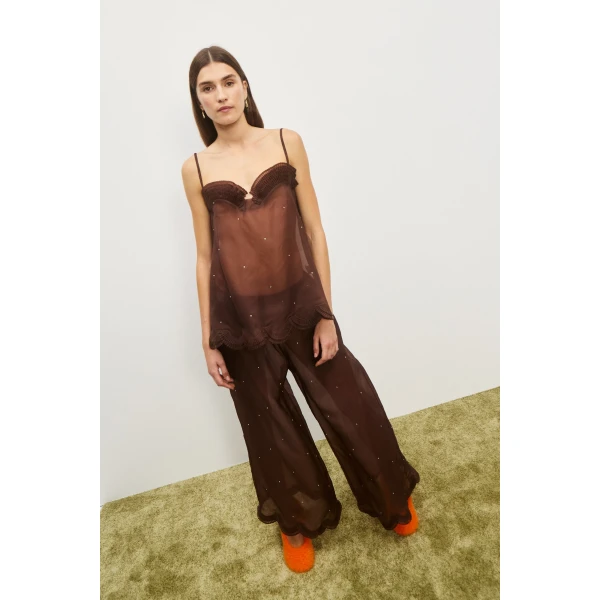 Alemais Carmelo Silk Top — designer powerwear from Luxury Shoes 