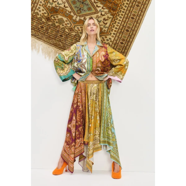 Alemais Contemporary Wardrobe Skirt Clemenza Spliced Scarf Silk Skirt — designer powerwear from Luxury Shoes 