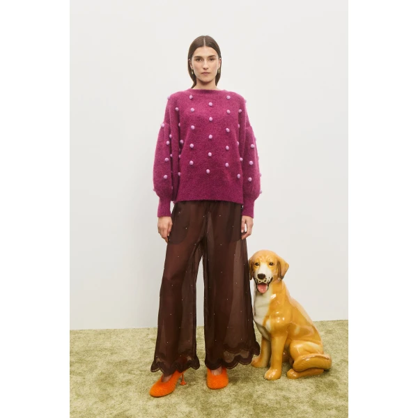 Alemais Contemporary Wardrobe TopKnitwear Elia Mulberry Balloon Sweater — designer powerwear from Luxury Shoes 