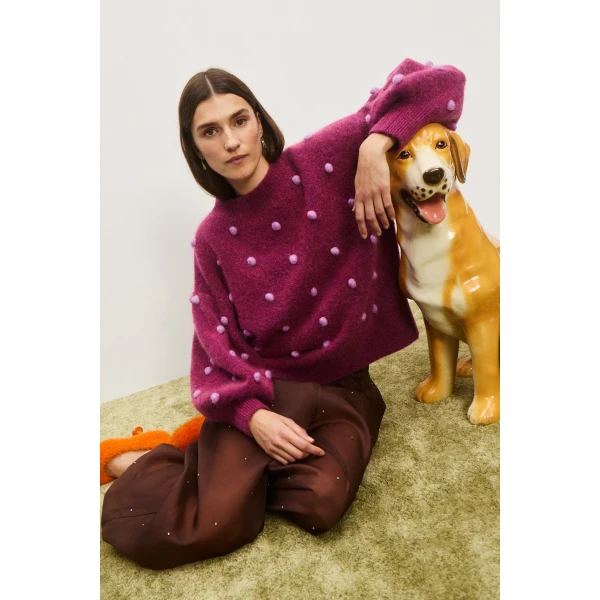 Alemais Contemporary Wardrobe TopKnitwear Elia Mulberry Balloon Sweater — designer powerwear from Luxury Shoes 
