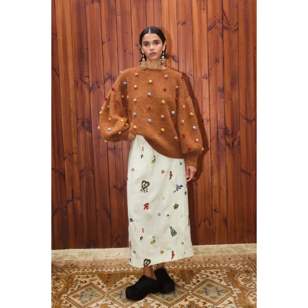 Alemais Elia Tobacco Balloon Sweater — designer powerwear from Luxury Shoes 