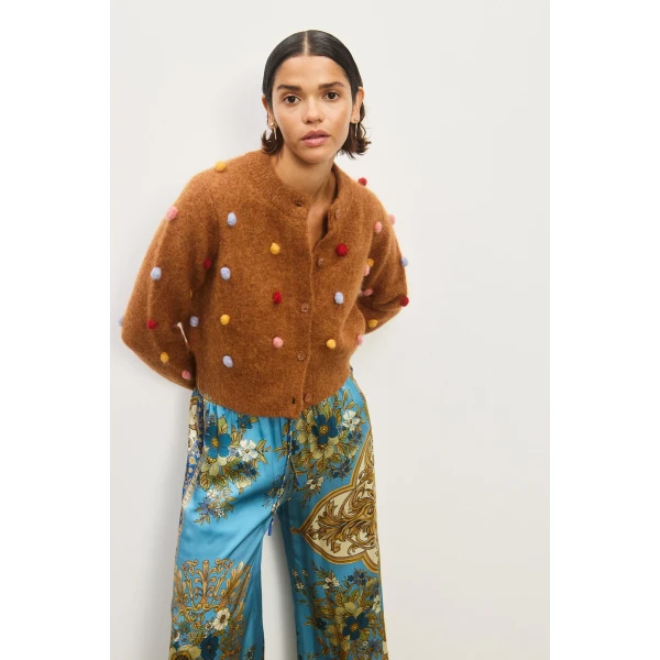 Alemais Elia Tobacco Cropped Cardigan — designer powerwear from Luxury Shoes 