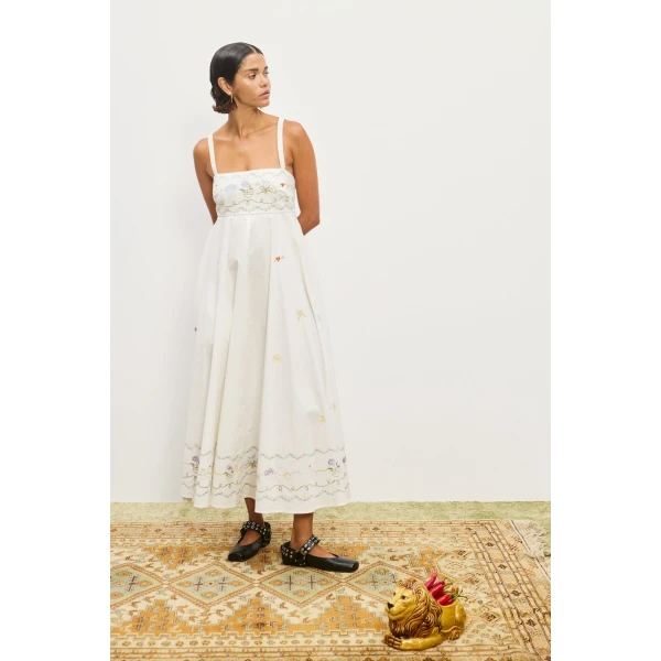 Alemais Contemporary Wardrobe Dress_Midi Giulia Embroidered Sundress — designer powerwear from Luxury Shoes 