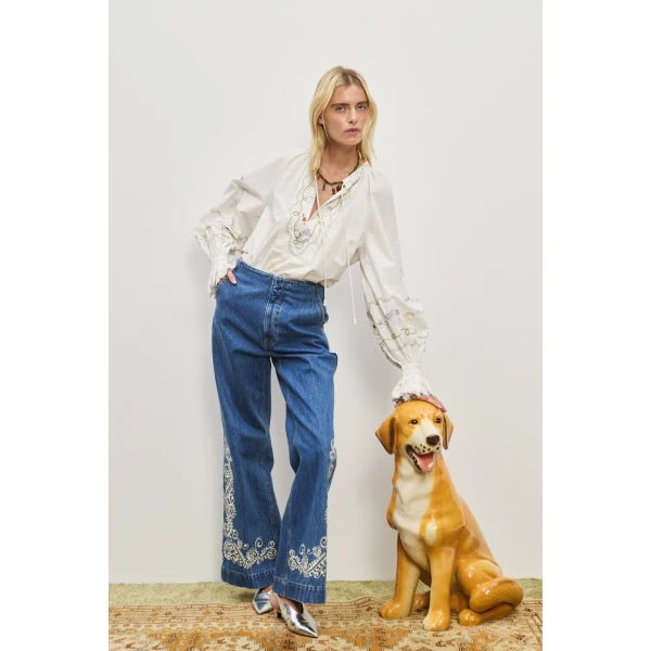 Alemais Contemporary Wardrobe Pant Jacones Flare Denim Jean — designer powerwear from Luxury Shoes 