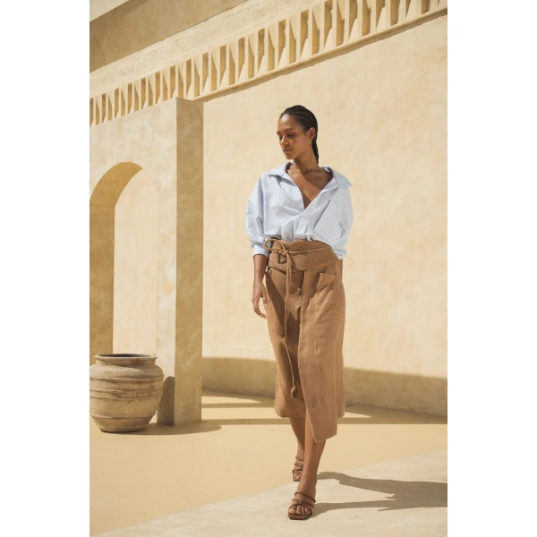 Andres Otalora luxury designer Top with bold silhouette in linen