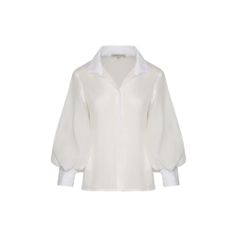 Andres Otalora luxury designer Top with bold silhouette in linen