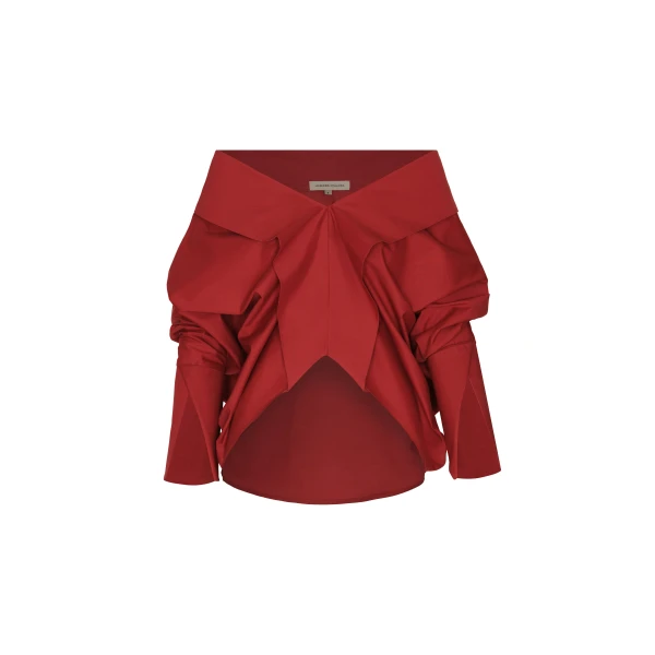 Andres Otalora luxury designer Top with bold silhouette in linen