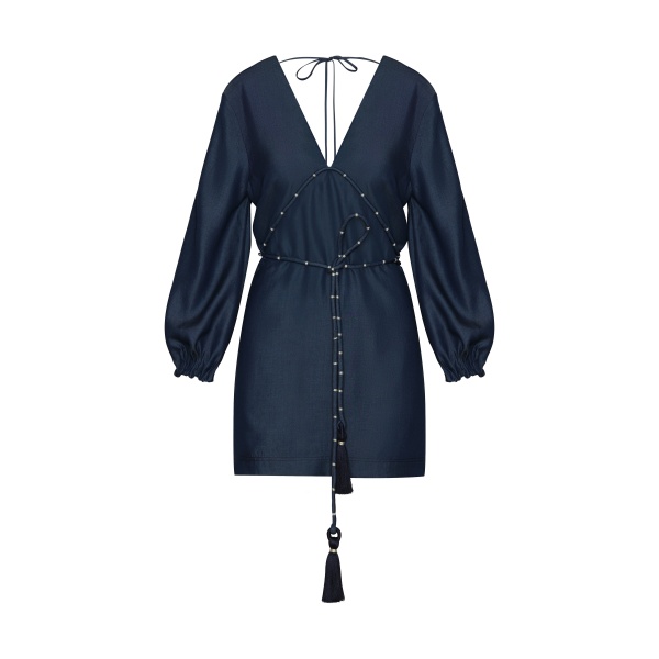 Andres Otalora luxury designer Dress with bold silhouette in linen