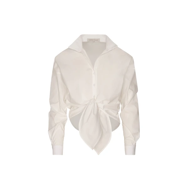 Andres Otalora luxury designer Top with bold silhouette in linen