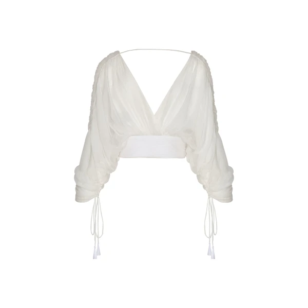 Andres Otalora luxury designer Top with bold silhouette in linen