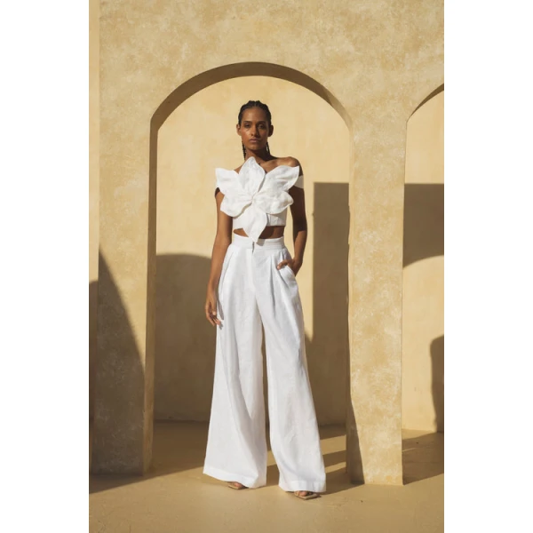 Andres Otalora luxury designer Pant with bold silhouette in linen